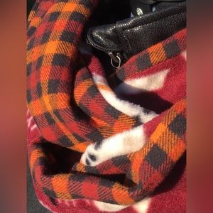 Burgundy/Orange Plaid Snowman Double Sided Adult Infinity Scarf